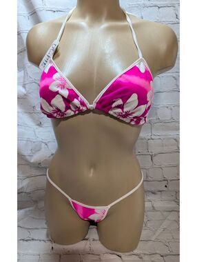 BODYZONE QT PIE VINTAGE Pink Floral String Dance Bikini Set NWT